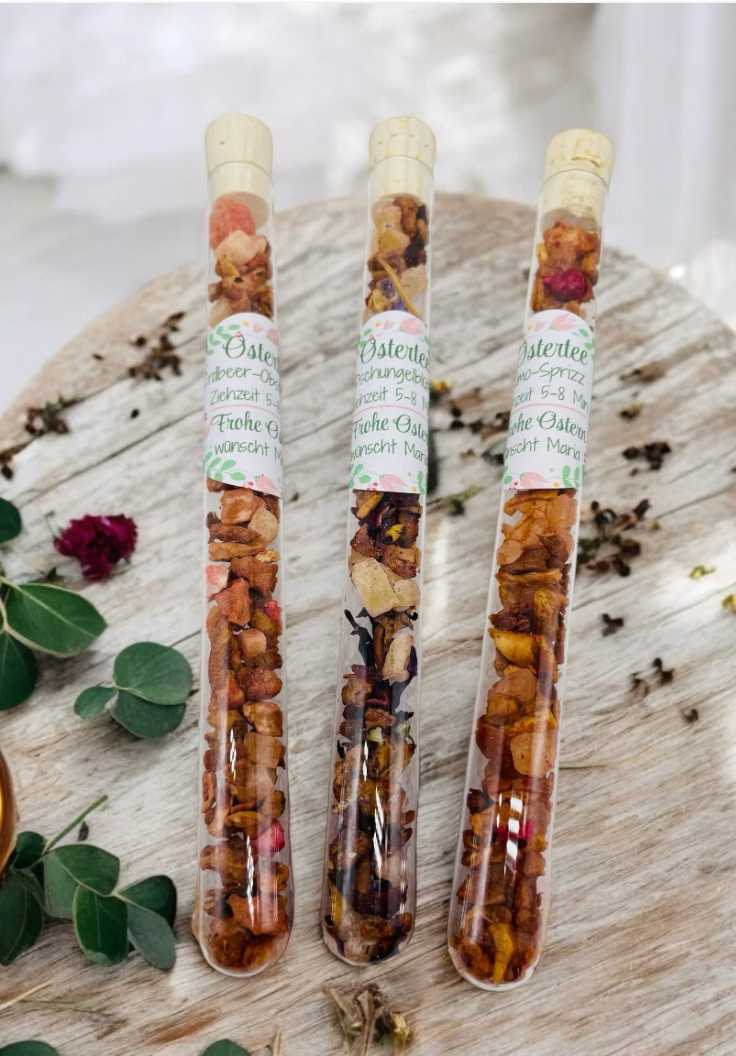 Ostergeschenk Tee – Reagenzglas mit duftendem Tee, Osterhase Design, Hoppelhasen Ostertee, Mitbringsel Ostern, Geschenkidee für Teeliebhaber