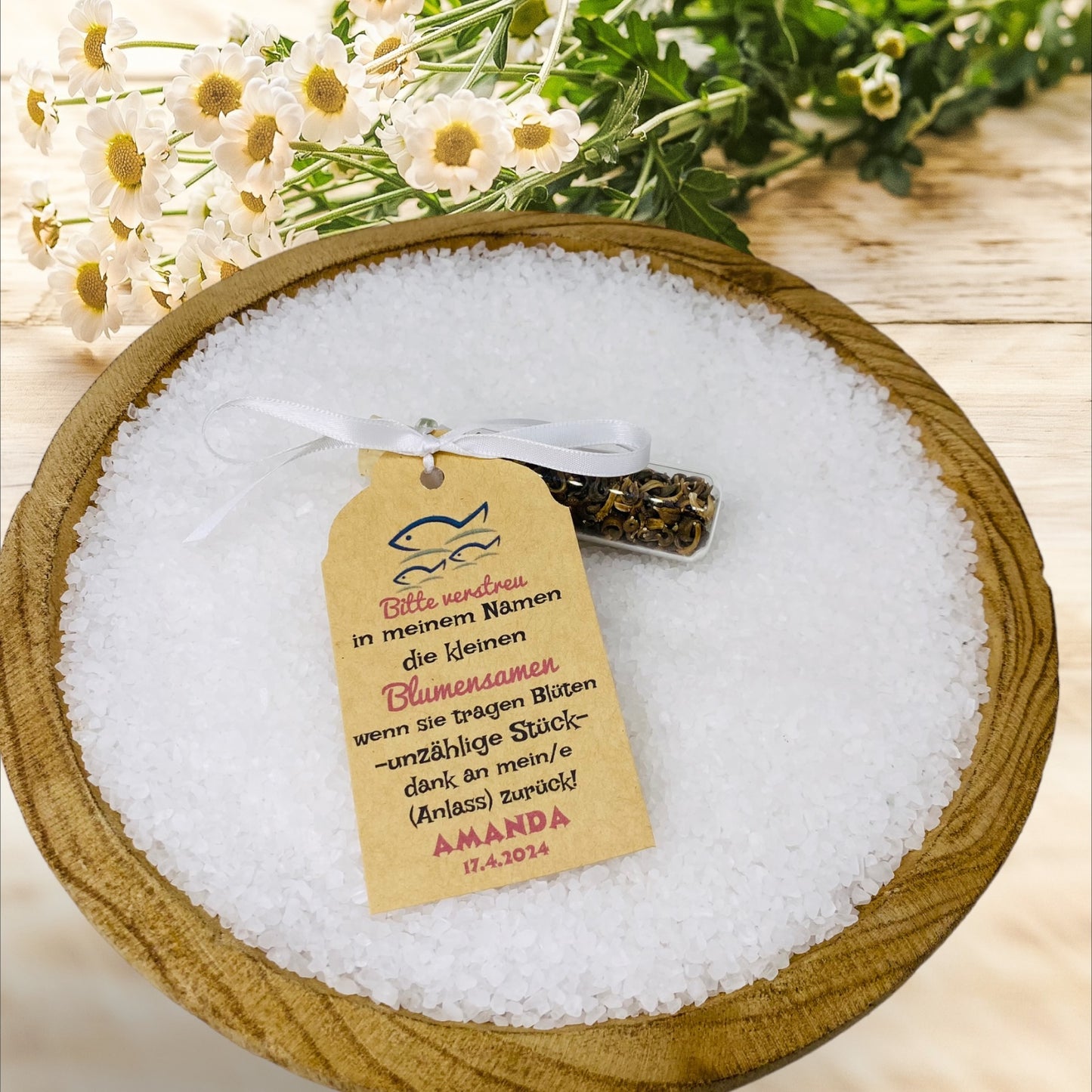 Fischdekoration Ewige Blüten: Einzigartiges Gastgeschenk zur Taufe, Kommunion, Firmung, Konfirmation. Personalisiert mit Name, Anlass und Datum. *TOP*