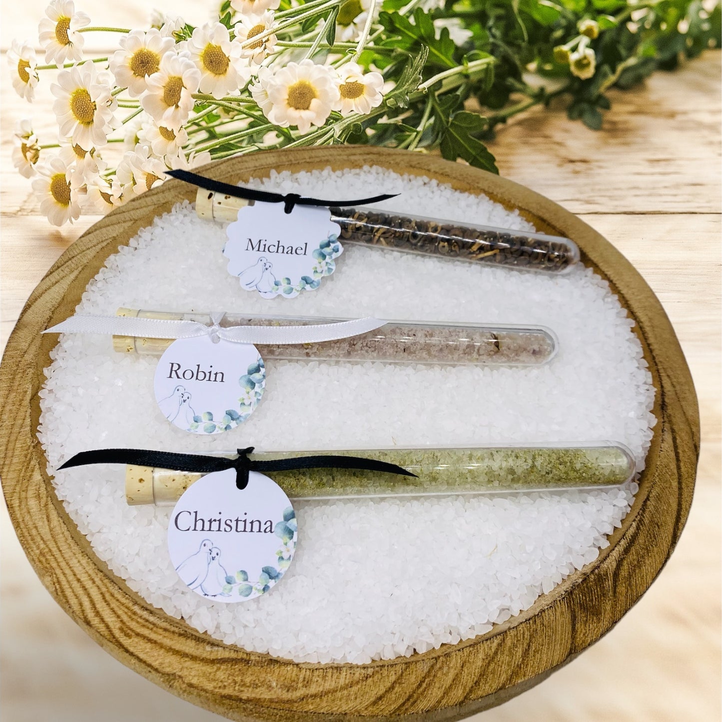 Unforgettable guest gifts: place cards with enjoyment. Personal test tubes, special moments! Wedding, baptism, communion, confirmation