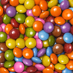 Chokoladelinser (100 g), assorterede, ensfarvede, farverige (som Smarties)
