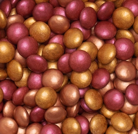 Chokoladelinser (100 g), assorterede, ensfarvede, bordeaux/guld (som Smarties)