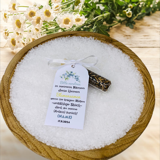Eukalyptusdeko: Blühende Samen im Schiffsgläschen: Personalisiertes Gastgeschenk für deine Hochzeit