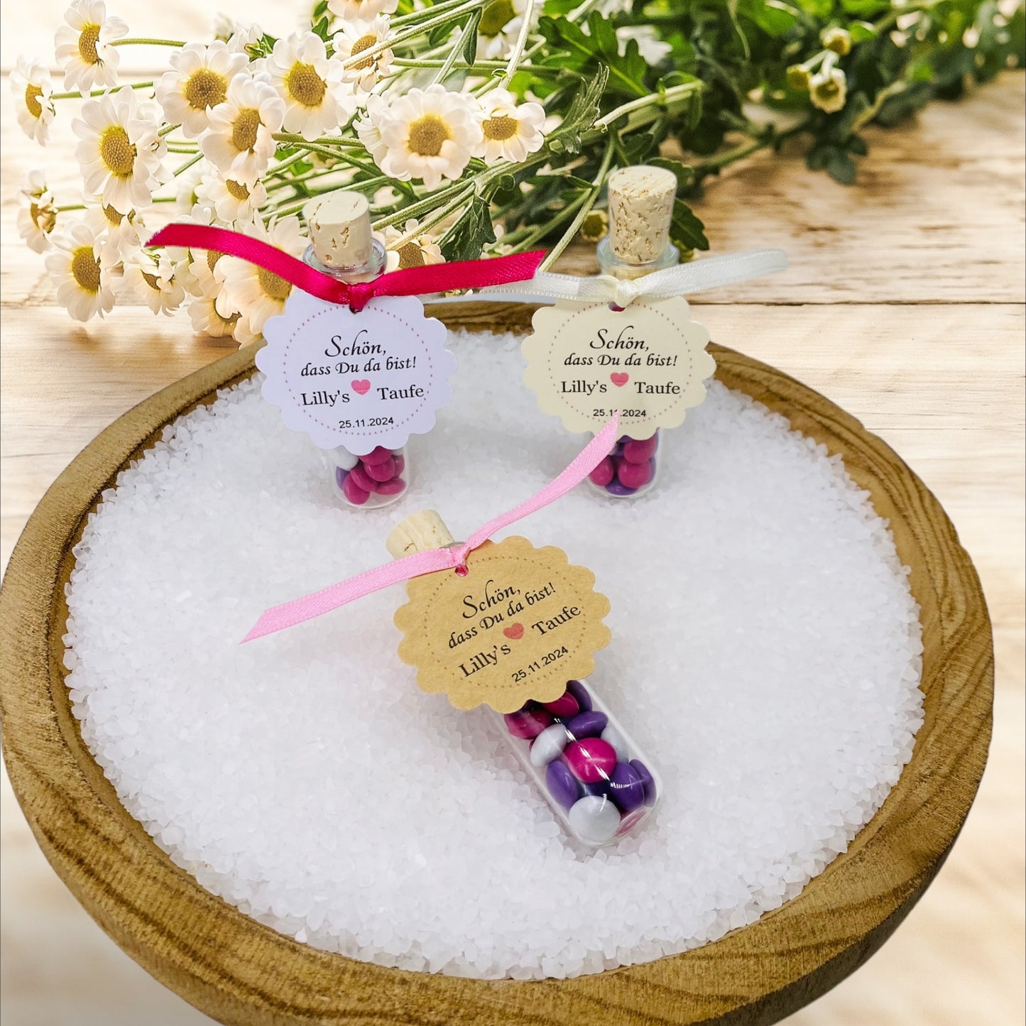 Delicate love in every detail: Personalized guest gift for girls in a ship's glass for unforgettable christening moments
