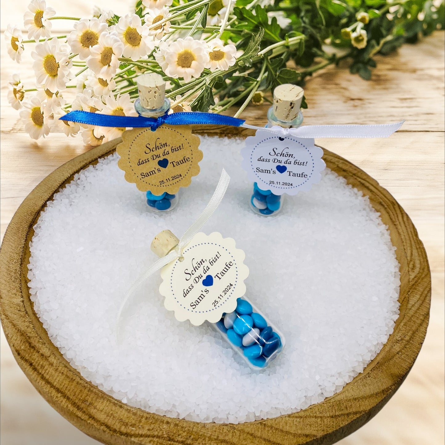 Delicate love in every detail: Personalized guest gift for boys in a ship's glass for unforgettable christening moments 