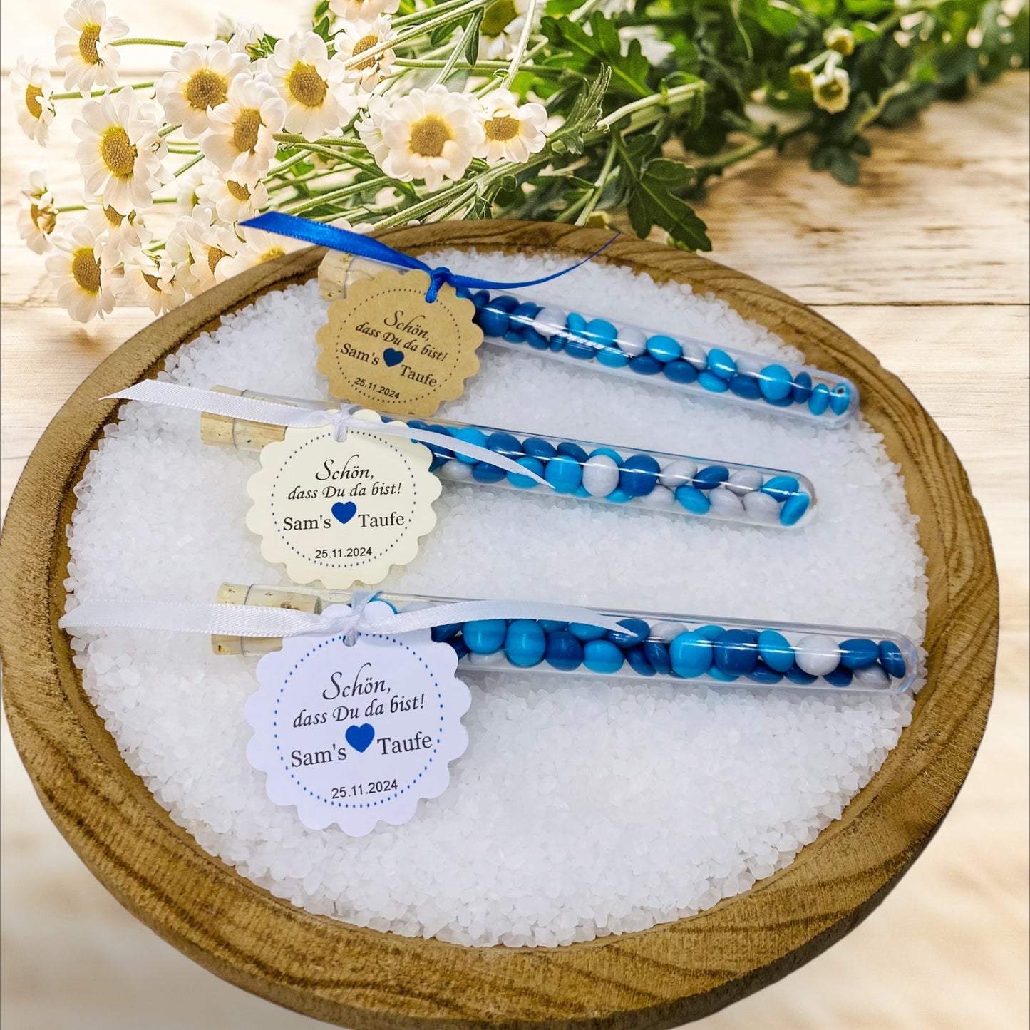 Delicate love in every detail: Personalized guest gift for boys in a test tube for unforgettable christening moments